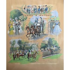 Maurice Taquoy - (1878-1952) Prix Des Drags Day At Auteuil, June 27, 1947