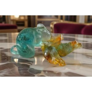 Daum Pâte De Verre - Mouse Nibbling Hazelnuts