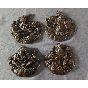 4 Low-relief Bronze Medallions Depicting The Evangelist