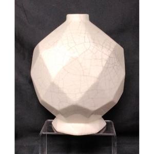 Multifaceted Art Deco Berlot -mussier Vierzon Cracked Ball Vase
