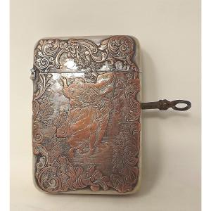 Late 18th Century Silver-plated Metal Love Letter Case With Lock, Engraved With H Fragonard