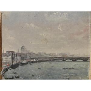 Paul Lucien Dessau London And The Thames Oil On Canvas  