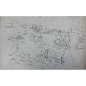 Raoul Dufy Regattas In Le Havre Circa 1927-1928 Signed Pencil Drawing Certificate Attached Normandy