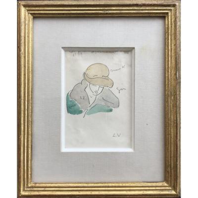 Louis Valtat - Portrait Of Woman With A Hat - Original  Watercolor 