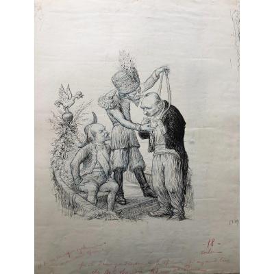 Charles Leandre: Kronstadt July 25, 1914 Pen Drawing Nicolas II Le Rire