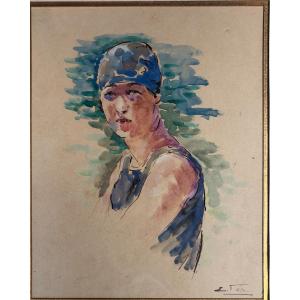 Edouard Fer Bather Watercolor 1920 Nice Neo-impressionism Cross Valtat