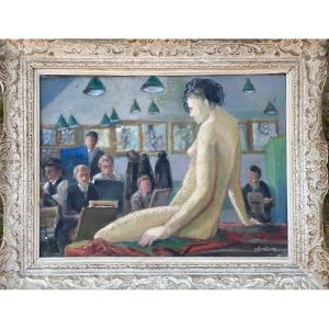 Gilbert Hondoin (1901-1981) Nude Posing In The Montparnasse Paris Studio