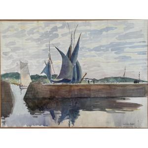 Ludovic Rodo Pissarro Watercolor Brittany The Blue Sails Port De Concarneau Brittany