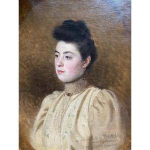 Basile Lemeunier Portrait Of Mademoiselle Haettich Oil On Canvas 1900 Belle Epoque Normandy