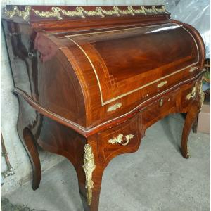 Louis XV Bronze Marquetry Cylinder Desk