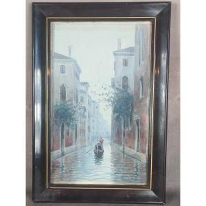 View Of Venice Canal Bridge By Ongania Umberto Watercolor