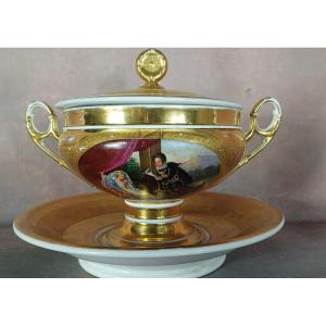 Drageoir Bouillon Porcelain Gilded And Polychrome Painted Decor Empire Romantic Period