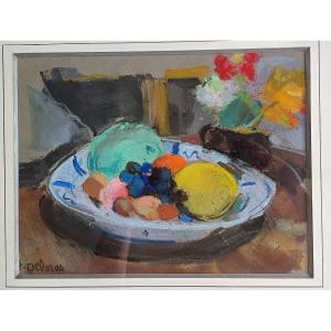 Still Life With Summer Fruits And Flowers By Henriette Deloras