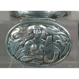 English Solid Silver Box, Ste Cécile Woman, Art Nouveau 