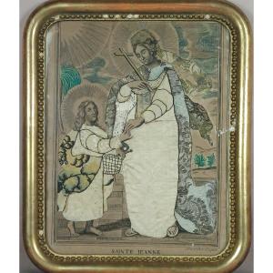 St. Jeanne At Chiquet Silk And Gold Embroidery, Dressed Engraving