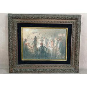 Sketch Of A Meeting Of Revolutionary Soldiers And Leaders Wearing Phrygian Caps