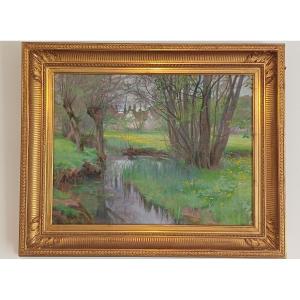 Hst Henri Laurent Desrousseaux Riverbank In Spring