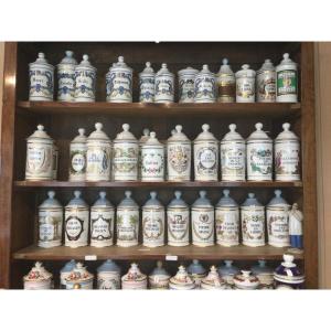New Collection Of Antique Porcelain And Glass Pharmacy Jars. 
