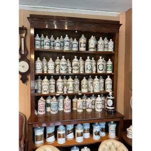 New Collection Of Antique Porcelain And Glass Pharmacy Jars.