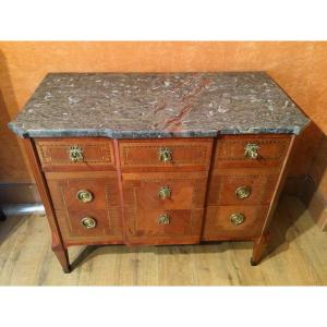 A Louis XV - Louis XVI Transition Style Marquetry Chest Of Drawers