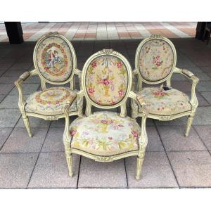 Three Louis XV-louis XVI Transitional Style Armchairs