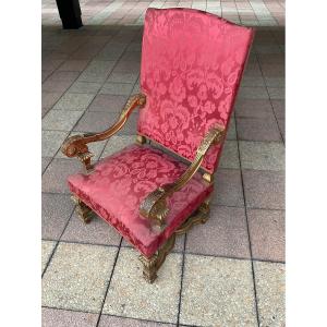 A Large Louis XIV Armchair In Gilded Wood
