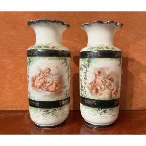 Two Decorative Vases In Opaline Glass.