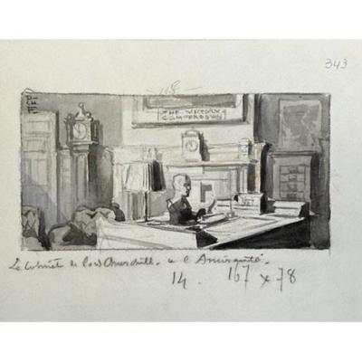 Charles Fouqueray (1869-1956 ) crayon et lavis Lord Churchill