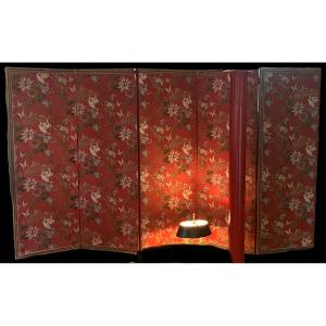 Important 5-leaf Screen Decorated With Chinoiserie, Early 20th Century 