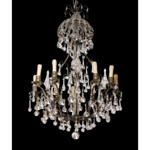 Large Louis XVI Style Cage Chandelier, Early 20th Century