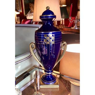 Covered Vase Cobalt Blue Pinon-heuze Circa 1930