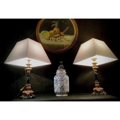 Pair Of Torches Mounted In Restoration Period Lamp