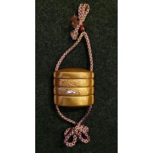 Inro With 3 Lacquer Cases - Pine Decor On The Fisherman's Waves