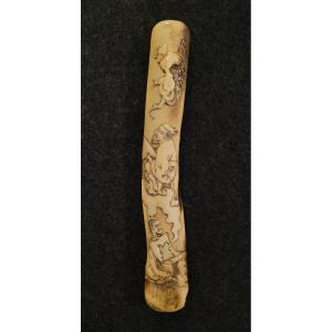 Kiseru Zutsu - Kinko Sennin With Carp - Deer Antler - 19th Century 