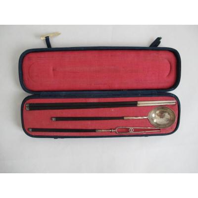 Ebony And Silver Cutlery Set