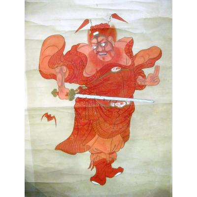 Chinese Painting On Paper Mounted In Kakemono. Red Zhong Kui