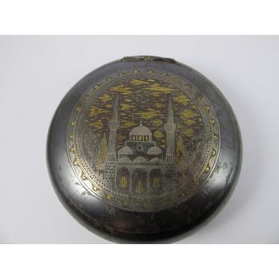 Steel Snuff Box Inlaid With Gold And Silver Thread