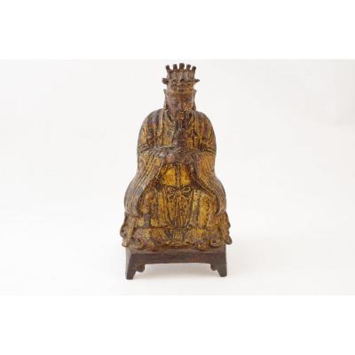 17th Century Chinese Gold Lacquered Bronze Taoist Dignitary Sculpture