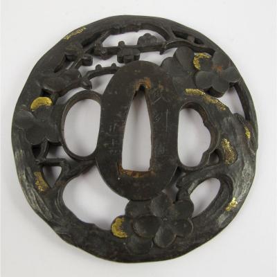 Iron Tsuba Marugata - Blossoming Plum Trees