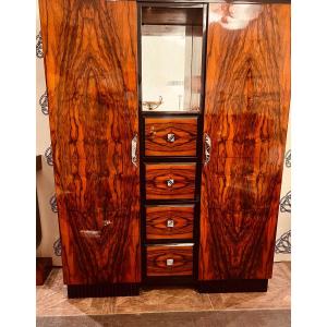 Art Deco Burl Walnut Wardrobe 