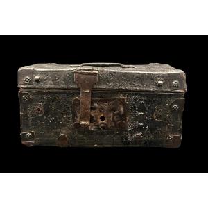 Small Wooden Box Covered In Leather