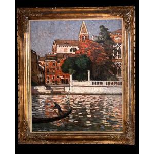 Oil On Canvas F. Olivier – View Of Venice, 20th Century