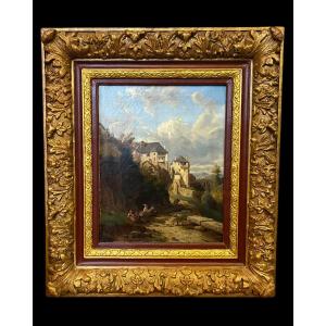 Romantic School – Village Against A Mountain Background, 19th Century