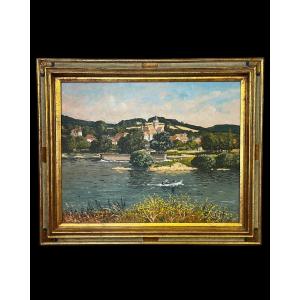 Oil On Canvas - Margueray – Lively Riverbank, 20th Century