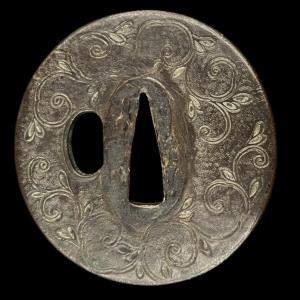 Iron Tsuba With Karakusa Decoration, Edo Period, 17th Century