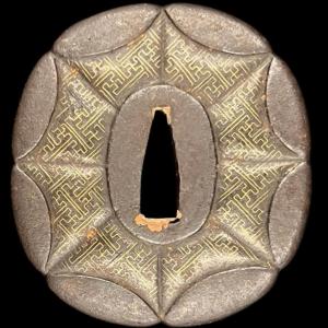 Iron Tsuba - Inlaid Geometric Decoration - Heianjō Zōgan Style, Early Edo Period (17th–19th Centuries)