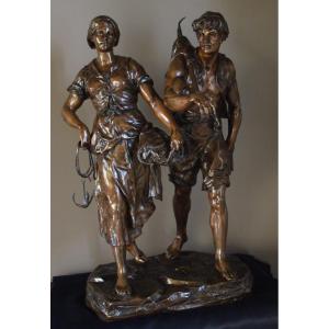 Rare Large Group In Bronze - Emile Picault - H 80 Cm