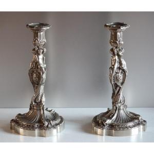 Pair Of Candelsticks With Puttis - J.a. Meissonnier