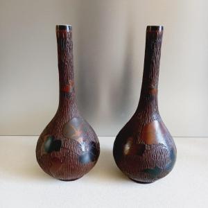 Pair Of Vases Porcelain Jikki Shippo - Japan