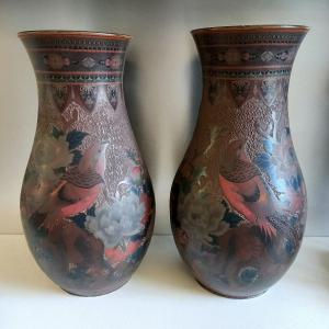 Pair Of Large Vases Porcelain Jikki Shippo - Japan 